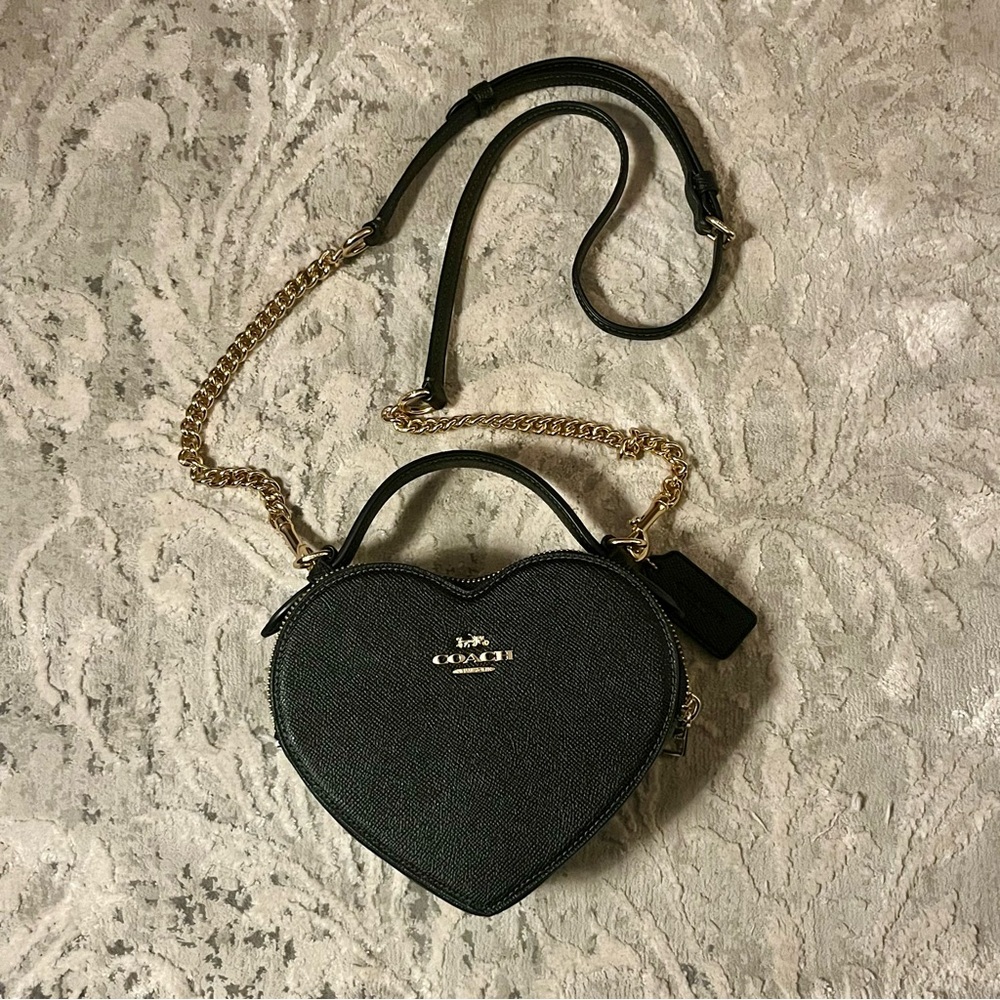 Coach Black Heart Crossbody Bag with Gold Chain
